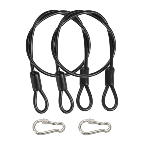 PATIKIL Security Cable 2 ft x 3/16" (4mm), 2Pcs Braided Stainless Steel Coated Safety Wire Rope with Double Loop for Travel Luggage Bicycle Lock Cable, Black