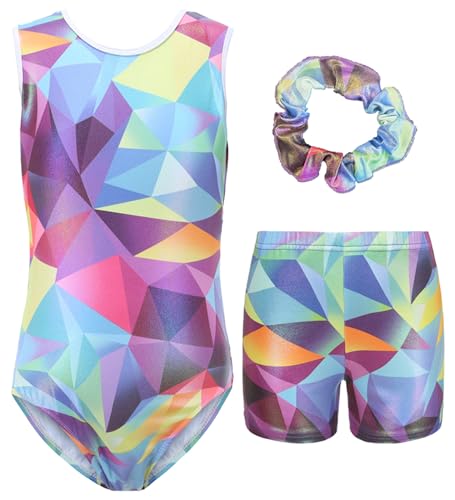FEOYA Fille Justaucorps Gymnastique avec Short Gym Danse Bandeau de Cheveux Tenues Body de Danse...