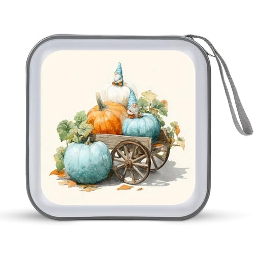 DuduYH Gnome Blue And White Pumpkin CD Case DVD Storage Case Portable for Car Home Travel