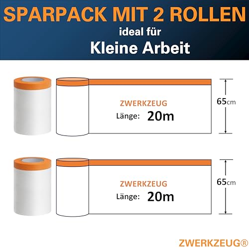 ZWERKZEUG Abdeckfolie mit Klebeband - Maler Abdeckfolie - Goldband Tape- Malerfolien (2 Rollen)