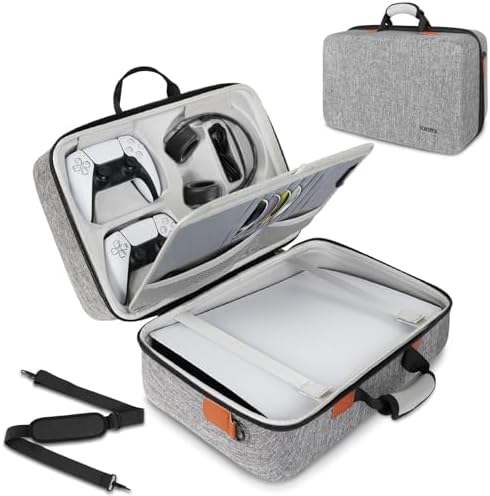 YOREPEK Hard Shell Carrying Case for PS5, Travel Bag Compatible with Playstation 5 Console Controller, Protective Storage Bag for PS5 Disk Digital Edition, Games, Headset and Gaming Accessories, Grey