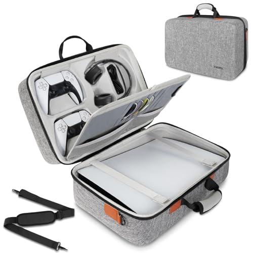 YOREPEK Hard Shell Carrying Case Compatible with PS5, PS5 Pro, Travel Protective Bag Suitable for Playstation 5 Digital Edition, Console, Controllers, Headset and Gaming Accessories, Grey by YOREPEK - Used condition - US$42.90
