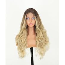 Blonde Wig for Women 4X1 Lace Hairline Long Middle Part with Dark Root Synthetic Heat Resistant Natural Hair for Daily Party