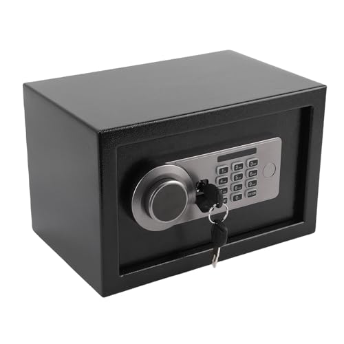 Caja fuerte electrónica con teclado y llave, caja fuerte de seguridad para hotel y hogar, para dinero en efectivo, joyas, documentos, protección compacta y resistente al robo, segura para dinero y
