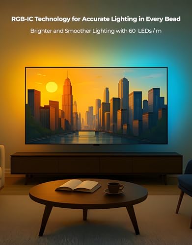 Image of APEX LIGHT HDMI 2.1 Version TV Backlight, HDMI 2.1 Sync Box, Supports 8K@60Hz, 4K@120Hz, VRR and ALLM, Works with Google Assistant and Alexa, RGBIC LED Light Strip for 32-90 inch TVs, 60 LEDs /m