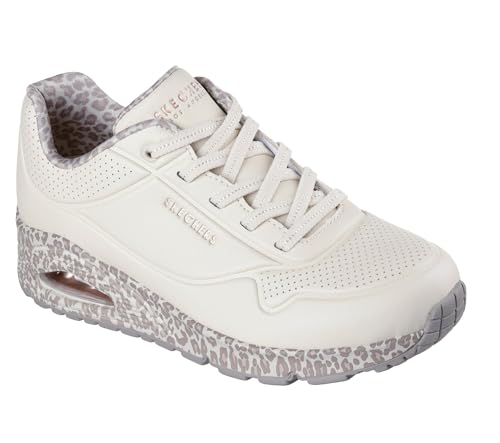 Skechers Damen UNO-Safari Time Sneaker, Weiß/Leopard, 38 EU