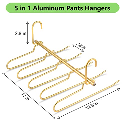 Pants Hangers,Cksd Hangers Space Saving Aluminum Alloy 5 Layers Multi Functional Jeans Hanger Non Transform Non Fracture For Closet Clothes Hanger Organizer (Rose Gold, 2 Pack) #TOP2