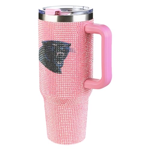 Image of The Memory Company Officially Licensed 40oz Pink Bling Game Day Tumbler, Carolina Panthers