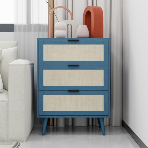 Tzou 3 Drawer Dresser Wood Chest, Acacia, Blue, One Size