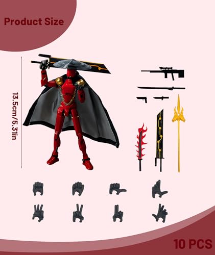 Image of T13 Action Figure, Polyarticular Movable Action Figure Robot Figure Desktop Decoration for Kid Desktop Decorations for Game Lovers Toys Gift Or Birthday Present (Red)