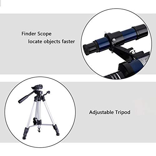 Ficha técnica Telescopio monocular Telescopio de 70 mm de Apertura Longitud Focal de 400 mm Telescopio portátil con trípode Ajustable y buscador Refractor 16X 66X para Principiantes y niños - Fernando Cortés