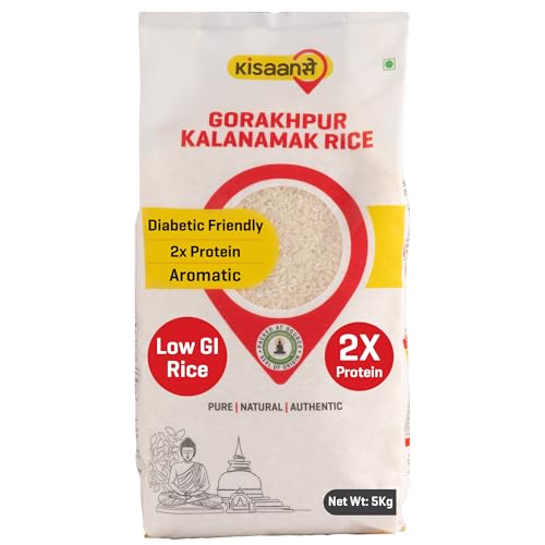 Image of KisaanSay Gorakhpur Kalanamak Rice, 5kg Diabetic Friendly | Aromatic Rice | Unpolished| High in Iron & Protein | Rich In Nutrients & Fiber| Low GI | Sugar Control | Buddha rice | Traditionally Milled | Helps manage weight and sugar control rice