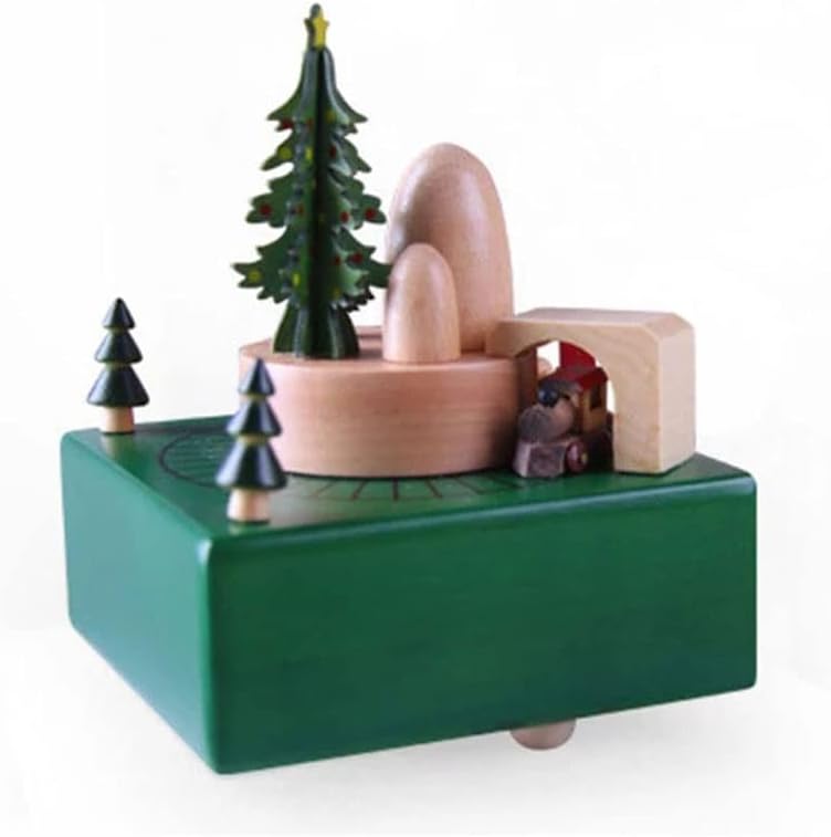 Creative Christmas Train Music Box Wooden Retro Rotating Music Box Personality Children's Toys Sending Girlfriends Birthday Gift (Color : Green Size : 15cm)