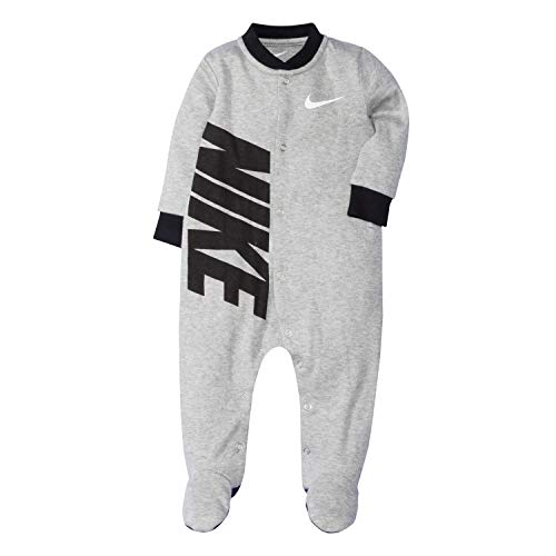 NIKE Children's Apparel Baby Graphic Logo Footed Coverall, Dark Grey Heather/Black, 6M