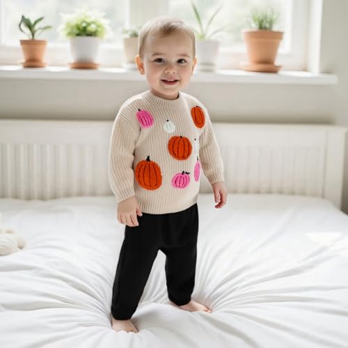 Toddler Baby Boy Girl Halloween Outfit Pumpkin Ghost Embroidery Knit Sweater Sweatshirt Infant Fall Winter Clothes3