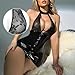 Women's Sexy Bodycon Lingerie, Halter V Neck Mesh Cup Teddy Mini Shiny Patent Leather Dress for Date, Club, Party (Black, One Size)