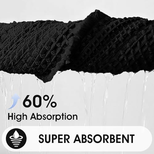 Upgraded Waffle Bath Mat Set 2 Piece Black-Bordered, Super Absorbent Non-Slip Quick Dry Bathroom Rugs with Tassels, Machine Washable Ultra Soft Boho Bath Rugs for Floor, Bath Mats Boho Farmhouse Decor by ACCUMTEK - Used condition - Image 3