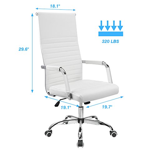 Furmax Ribbed Office Chair High Back Pu Leather Executive Conference Chair Adjustable Swivel Chair With Arms (White) #TOP2