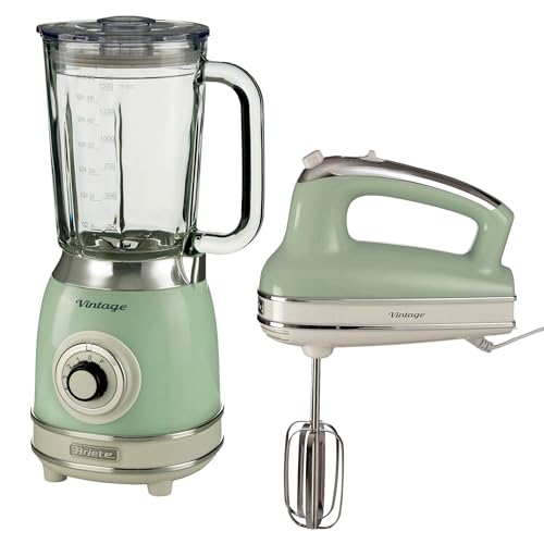 Ariete Vintage Hand Whisk AR4805 & Blender AR8305, Retro Style Food Prep Set with Stainless Steel Blades, Multiple Speed Settings & Easy-Clean Design, Green