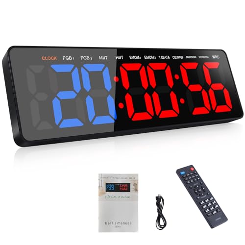 AnExer Temporizador de Gimnasio,Temporizador de Intervalo Fitnes LED, 16.5'' Grande Reloj de Pared Digital con Countdown/UP Cronómetro, Gym Timer Intervalos con Control Remoto para Casa Garaje