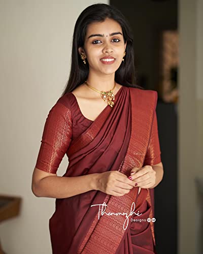 Image of Flosive Women's Present Banarasi Soft Lichi Silk Saree Beautiful Jacquard Rich Pallu Design Work Zari Woven Kanjivaram Silk Style Saree Induja Copper With Soft Lichi Silk Blouse Piece