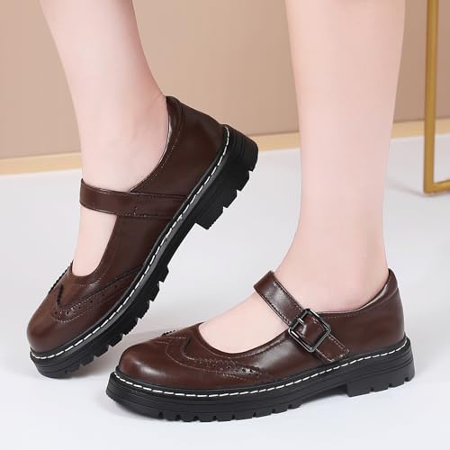 Image of Mary Jane Shoes Women Platform Non-Slip Casual Dress Shoes | Round Toe Ankle Strap Comfort Classics Oxfords Work Mary Jane Office School Shoes