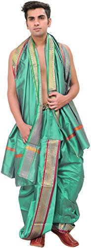 Ready to Wear Dhoti and Veshti Set with Woven Golden Border - Poly Silk product thumbnail 18