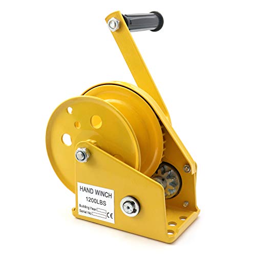 QWORK Hand Winch 1200lbs Heavy Duty Manual Crank Winch Marine Two-Way self-Locking Gear Winch Handle Crank Towing Winch for ATV Boat Trailer Truck