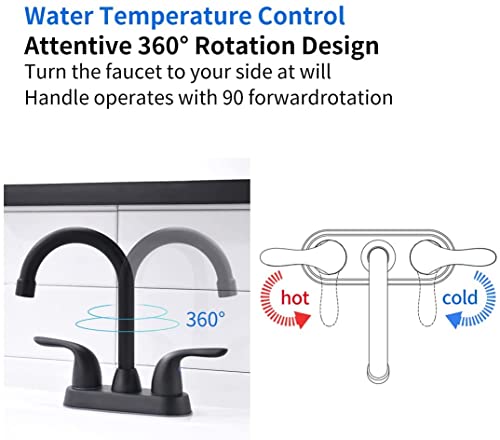 Two Handle Matte Black Bathroom Faucet, Swivel Spout With Pop-Up Drain Assembly | High Arc , With Water Supply Hoses I Easy To Install, Durable & Safety #TOP5