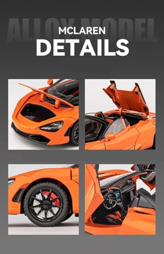 Image of 1:24 McLaren 720S Diecast Alloy Model Car Pull Back Toy with Sound & Light Collectible Supercar Gift for Kids & Adults Realistic Detailing Perfect for Display or Play (Black)