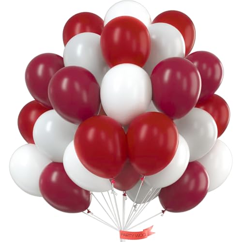 Image of PartyWoo Burgundy White and Gray Balloons 66pcs 12 Inch Burgundy Maroon White Grey Balloons for Graduation Baby Shower Birthday New Year's Eve Anniversary Bachelorette Retirement Party Decorations
