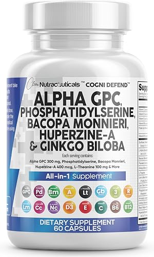 Brain Supplement Alpha GPC 300mg Phosphatidylserine Bacopa Monnieri Ginkgo Biloba Lions Mane...