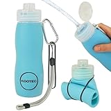 KOOTEC® Botella Pipi Perros Silicona Plegable 400ml + Mosquetón + Goma Elástica + Cinta Ajustable 18cm | Botella Pipi Perros Calle con Chorro a Presión Controlable Antigoteo y Portátil (Azul Oceano)