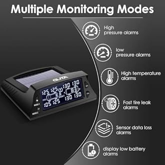 GUTA Solar Tire Pressure Monitoring System for RV - Tire Pressure Monitoring System with 6 External Sensor(0-188 PSI), RV TPMS, LCD Display, Sleep Mode, Real-time Monitor, Solar Power