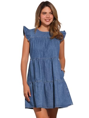 Robe en jean pour femme Allegra K avec manches courtes à volants