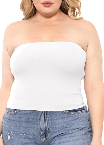 STRETCH IS COMFORT Women's Plus Size Crop Tube Top White 3X