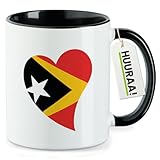 Huuraa Kaffeetasse Osttimor Flagge Herz 330ml Schwarz Keramik Kaffeebecher Geschenkidee