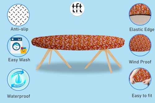 Image of The Furnishing Tree Elastic Oval Dining Table Cover WxL 42x72 in Inches Polyester Mini Floral Pattern Orage