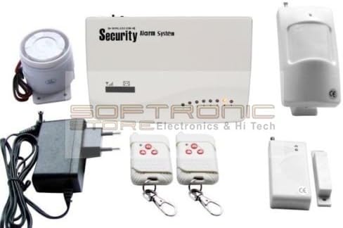 Complete Kit Wireless Burglar Alarm with GSM Control Unit Door Sensors Movement Siren and Remote Controls Power Supply