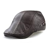 BENHAI Béret Hommes Art Rétro Cuir Canard Casquette Personnalisé Perforé Bandage Design Automne Et Hiver Peluche Avant Chapeau 56-59 Cm Café Perforé