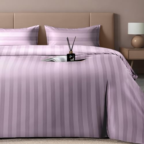 Image of Sassoon Artemis Italian Jacquard Weave Sateen Cotton Bedsheet - 400 TC, Cotton, Stripe Design, King Size (108 x 108 inches), Color: Glossy Grape, Soft, Breathable, - 1 Bedsheet + 2 Pillow Covers