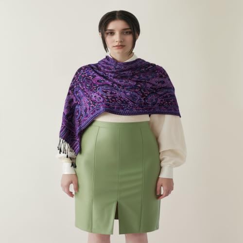 AUSEKALY Pashmina Feel Shawls Wraps for Women Rave Scarf Soft Silky Reversible Men Scarves3