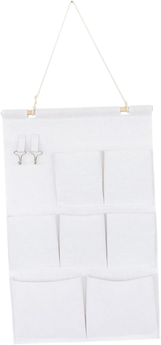 Happyyami Creative Organizer Hanging Storage Bag for Wall Door Cotton and Linen Sundries Organizer Wooden Stick for Closet and Home Organization