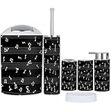 XNGJEMVWXO Bathroom Accessory Set 6 Piece Musical Notes Pattern Musical Notes Pattern Hand Toothbrush Holder, Toothbrush Cup, Soap Dispenser, Soap Dish, Toilet Brush Holder, Trash can for Countertop