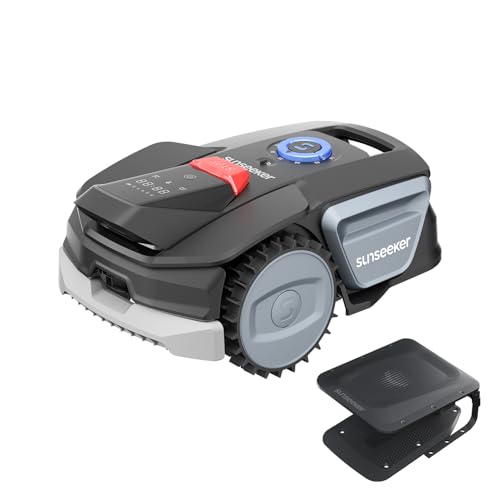 Sunseeker V1 avec Garage, Robot Tondeuse sans Fil Périphérique, 300 m² pour Petits Jardins, Vision AI, Évitement Intelligent des Obstacles, Pentes 27%, Tonte en Un Clic, Contrôle Via Application