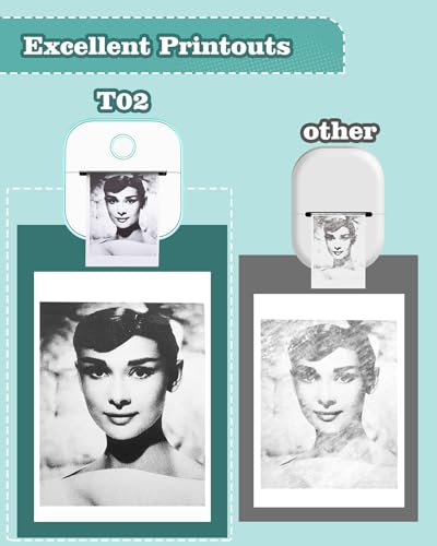 Memoking Sticker Printer - T02 Mini Printer Portable Thermal Printer Inkless Sticker Maker Machine Bluetooth Pocket Printer Phone Printer for Study Graphics, Anatomical Diagrams, Photos, Students
