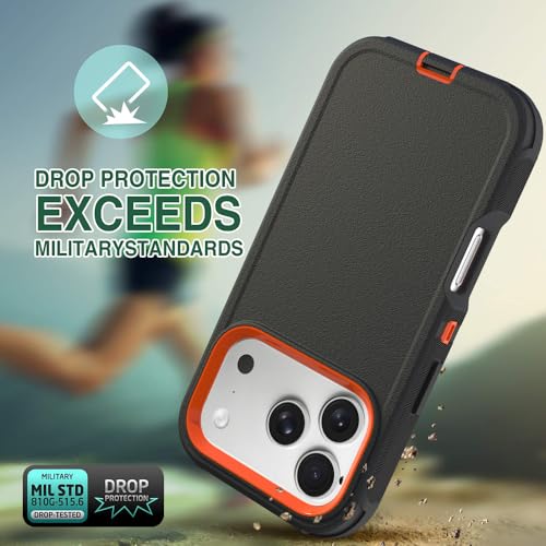 Image of Rugged Case Compatible with iPhone 17 Pro | Heavy-Duty Shockproof Protective Cover, Black+Orange