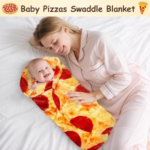 Image of mermaker Pepperoni Pizzas Blanket Swaddle for Baby Toddler Newborn, 285 GSM Soft Flannel Pizzas Toddler Swaddle Wrap Blanket Funny Gifts for Baby Shower Boys Girls, 36 inch