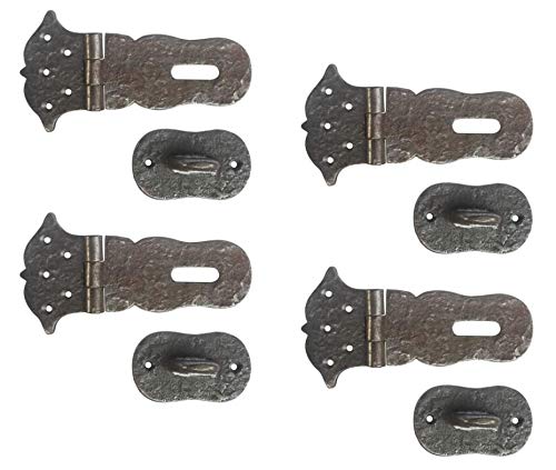 Adonai Hardware "Paran" Heavy Duty Cast Iron Safety Locking Hasp and Staple (6" x 4 Pack, Natural Iron) for Vintage Pirates Treasure Chest, Trunks, Wooden Jewelry Box, Cases, Furniture and Sheds