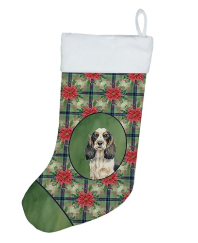 Caroline's Treasures Parti Cocker Spaniel Christmas Poinsettas Holiday Stocking Double-Sided Print, Polyester Suede,11x18, Made in USA